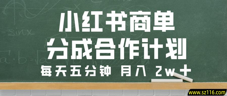 小红书商单分成合作计划，每天五分钟，月入 2w➕